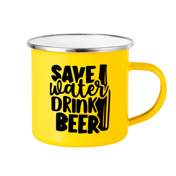 Save Water, Drink BEER, Κούπα Μεταλλική εμαγιέ Κίτρινη 360ml