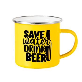 Save Water, Drink BEER, Yellow Enamel Metallic Cup 360ml
