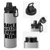 Metallic water bottle with safety cap, 850ml aluminum