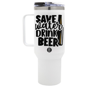 Save Water, Drink BEER, Mega Tumbler με καπάκι, διπλού τοιχώματος (θερμό) 1,2L