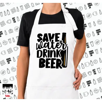 Save Water, Drink BEER, Ποδιά μακριά Σεφ ολόσωμη με τσέπες white (ΕΝΗΛΙΚΩΝ)