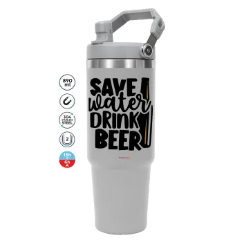 Save Water, Drink BEER, GREY color, 890ml (30oz) stainless Steel Tumbler with Handle