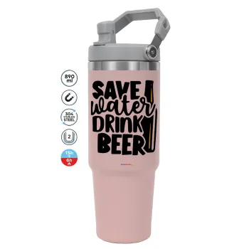 Save Water, Drink BEER, Pink color, 890ml (30oz) stainless Steel Tumbler with Handle