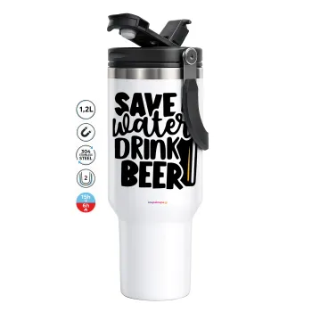 Save Water, Drink BEER, Mega Stainless steel Tumbler with lid, double wall 1,2L