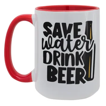 Save Water, Drink BEER, Κούπα Mega 15oz, κεραμική Κόκκινη, 450ml