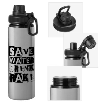 Save Water, Drink RAKI, Μεταλλικό παγούρι νερού με καπάκι ασφαλείας, αλουμινίου 850ml