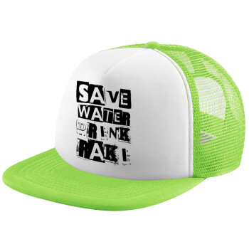 Save Water, Drink RAKI, Καπέλο Soft Trucker με Δίχτυ Πράσινο/Λευκό