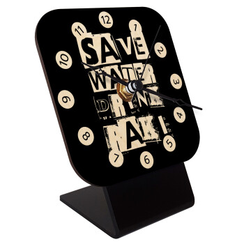 Save Water, Drink RAKI, Quartz Table clock in natural wood (10cm)