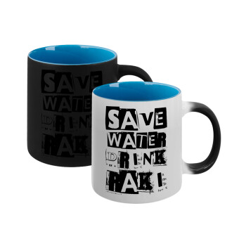 Save Water, Drink RAKI, Κούπα Μαγική εσωτερικό μπλε, κεραμική 330ml που αλλάζει χρώμα με το ζεστό ρόφημα