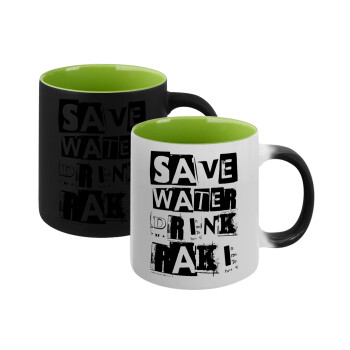 Save Water, Drink RAKI, Κούπα Μαγική εσωτερικό πράσινο, κεραμική 330ml που αλλάζει χρώμα με το ζεστό ρόφημα