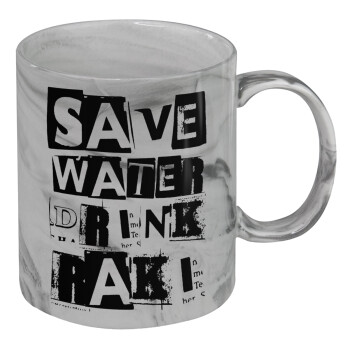 Save Water, Drink RAKI, Κούπα κεραμική, marble style (μάρμαρο), 330ml