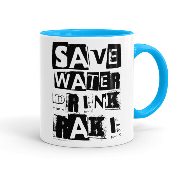 Save Water, Drink RAKI, Κούπα χρωματιστή γαλάζια, κεραμική, 330ml