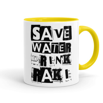 Save Water, Drink RAKI, Κούπα χρωματιστή κίτρινη, κεραμική, 330ml