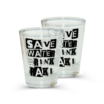 Save Water, Drink RAKI, Σφηνοπότηρα γυάλινα 45ml διάφανα (2 τεμάχια)