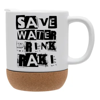 Save Water, Drink RAKI, Κούπα, κεραμική με βάση φελού και καπάκι (ΜΑΤ), 330ml