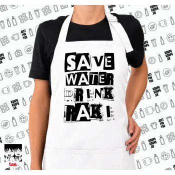 Save Water, Drink RAKI, Ποδιά μακριά Σεφ ολόσωμη με τσέπες white (ΕΝΗΛΙΚΩΝ)