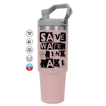 Save Water, Drink RAKI, Pink color, 890ml (30oz) stainless Steel Tumbler with Handle