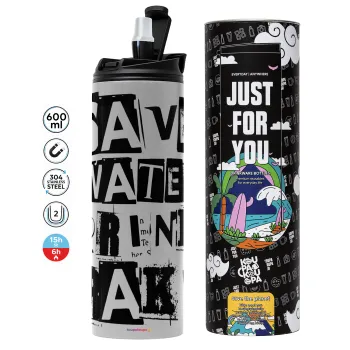 Save Water, Drink RAKI, Tumbler stainless steel GREY 600ml