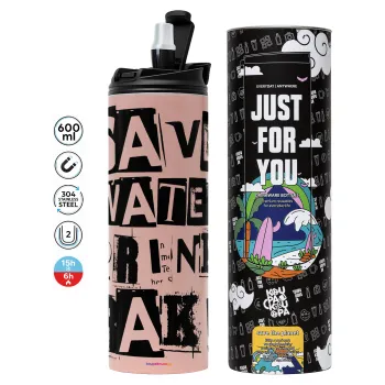 Save Water, Drink RAKI, Tumbler stainless steel PINK 600ml
