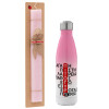 Easter Set, Metallic pink/white (Stainless steel) thermos, double-walled, 500ml & aromatic flat Easter candle (30cm) (PINK)