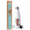 Easter Set, metallic stainless steel water bottle (750ml) & aromatic flat Easter candle (30cm) (TURQUOISE)