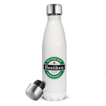 Hestiken Beer, Μεταλλικό παγούρι θερμός Λευκό (Stainless steel), διπλού τοιχώματος, 500ml