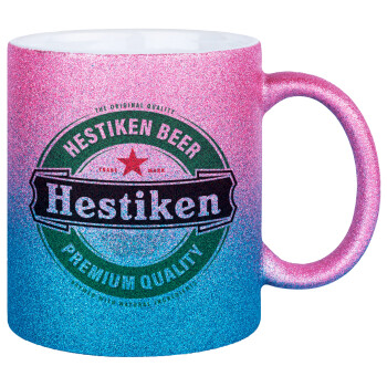 Hestiken Beer, Κούπα Χρυσή/Μπλε Glitter, κεραμική, 330ml