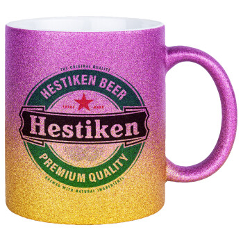 Hestiken Beer, Κούπα Χρυσή/Ροζ Glitter, κεραμική, 330ml