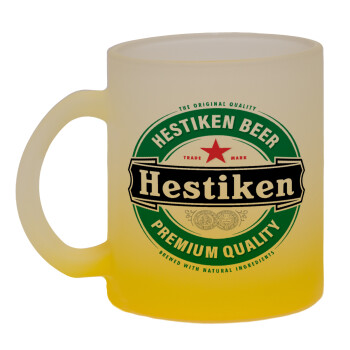 Hestiken Beer, Κούπα γυάλινη δίχρωμη με βάση το κίτρινο ματ, 330ml
