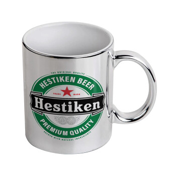 Hestiken Beer, Mug ceramic, silver mirror, 330ml