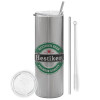 Tumbler stainless steel Silver 600ml, with metal straw & cleaning brush