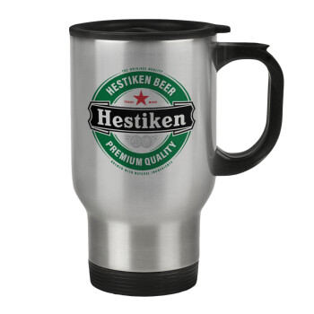 Hestiken Beer, Stainless steel travel mug with lid, double wall 450ml