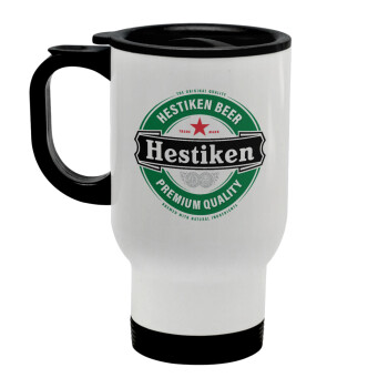 Hestiken Beer, Κούπα ταξιδιού ανοξείδωτη με καπάκι, διπλού τοιχώματος (θερμό) λευκή 450ml