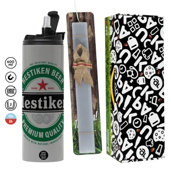 Hestiken Beer, Πασχαλινή Λαμπάδα με Travel Tumbler θερμό (600ml, BPA free) & κερί αρωματικό πλακέ (30cm) (ΓΚΡΙ)