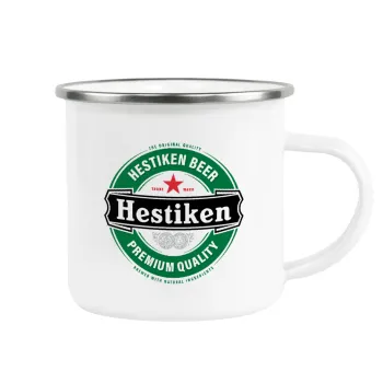 Hestiken Beer, Metallic enamel cup white 360ml