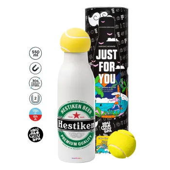 Hestiken Beer, Μπάλα τένις μεταλλικό παγούρι θερμός, διπλού τοιχώματος, 550ml
