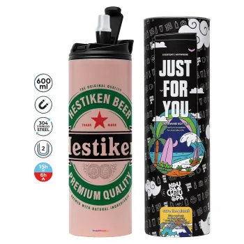 Hestiken Beer, Tumbler stainless steel PINK 600ml