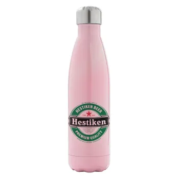 Hestiken Beer, Μεταλλικό παγούρι θερμός Ροζ Ιριδίζον (Stainless steel), διπλού τοιχώματος, 500ml