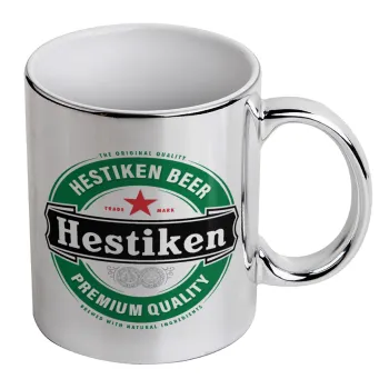 Hestiken Beer, Mug ceramic, silver mirror, 330ml