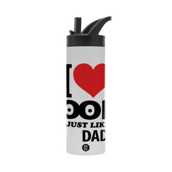 I Love boobs ...just like my daddy, Metallic thermos bottle with straw & handle, stainless steel (Stainless steel 304), double-walled, 600ml.