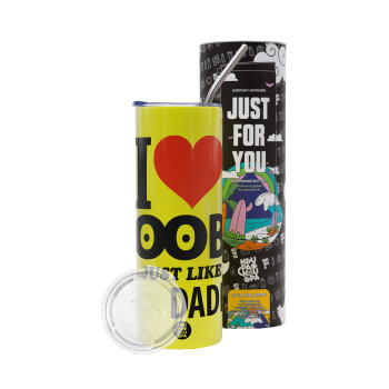 I Love boobs ...just like my daddy, Neon Yellow Travel Tumbler, with metal straw (Stainless steel 304 Food grade, BPA free, 600ml)