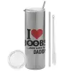 Tumbler stainless steel Silver 600ml, with metal straw & cleaning brush
