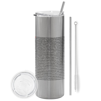 pi 3.14, Eco friendly stainless steel Silver tumbler 600ml, with metal straw & cleaning brush