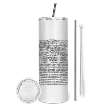 π 3.14, Tumbler ποτήρι θερμό από ανοξείδωτο ατσάλι 600ml, με μεταλλικό καλαμάκι & βούρτσα καθαρισμού