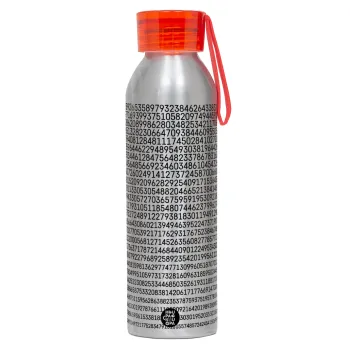 π 3.14, Αλουμινένιο Αθλητικό Μπουκάλι 650ml – Ασημί με Κόκκινο Καπάκι και Λουράκι Σιλικόνης
