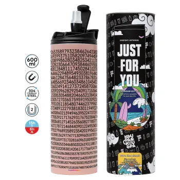 π 3.14, Tumbler ποτήρι θερμό ΡΟΖ από ανοξείδωτο ατσάλι 600ml