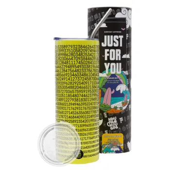 π 3.14, Neon Yellow Travel Tumbler θερμό, μεταλλικό καλαμάκι(Ανωξείδωτο 304 Food grade, BPA free, 600ml)