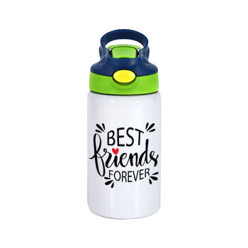 Best Friends forever, Children's hot water bottle, stainless steel, with safety straw, green, blue (350ml)