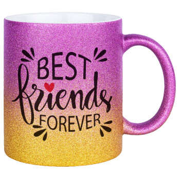 Best Friends forever, Κούπα Χρυσή/Ροζ Glitter, κεραμική, 330ml