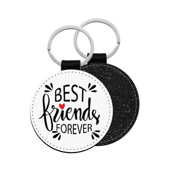 Best Friends forever, Μπρελόκ Δερματίνη, στρογγυλό ΜΑΥΡΟ (5cm)